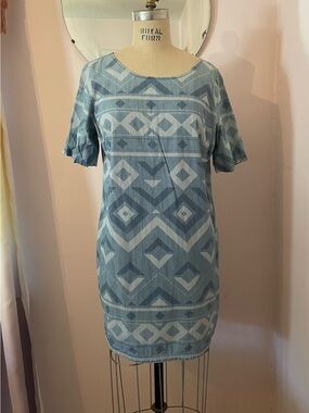 Old Navy Light Blue Geometric Denim Mini Dress